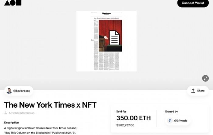 Digitalni tekst New York Timesa prodan za 563.000 dolara